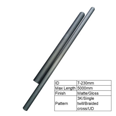 3K-Muster-Kohlenstofffaserröhre für unter 120 °C in Matte-Finixierung 180 mm 200 mm 230 mm